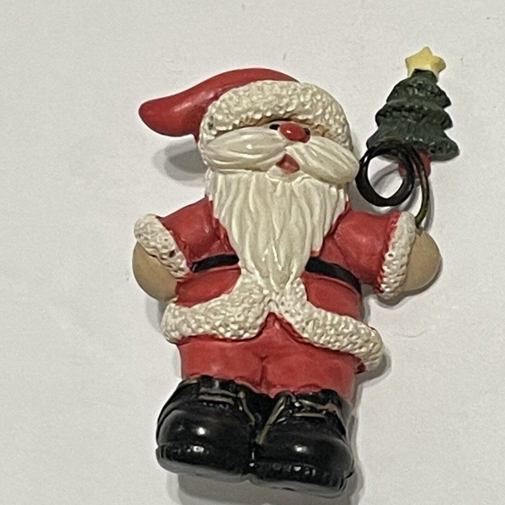 Vtg Santa Christmas Tree Pin Brooch Christmas Holiday Star Resin